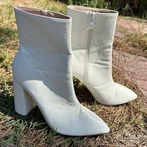 PrettyLittleThing White Ankle Booties with Chunky Heel